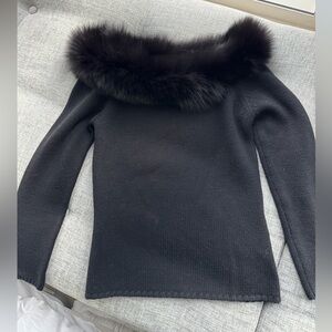 Iris Singer Fur Trim Wool Sweater